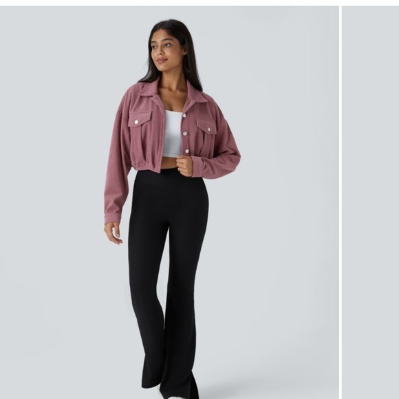 Jalara Collared Button Pocket Cropped Corduroy Casual Jacket - Picture 4 of 7